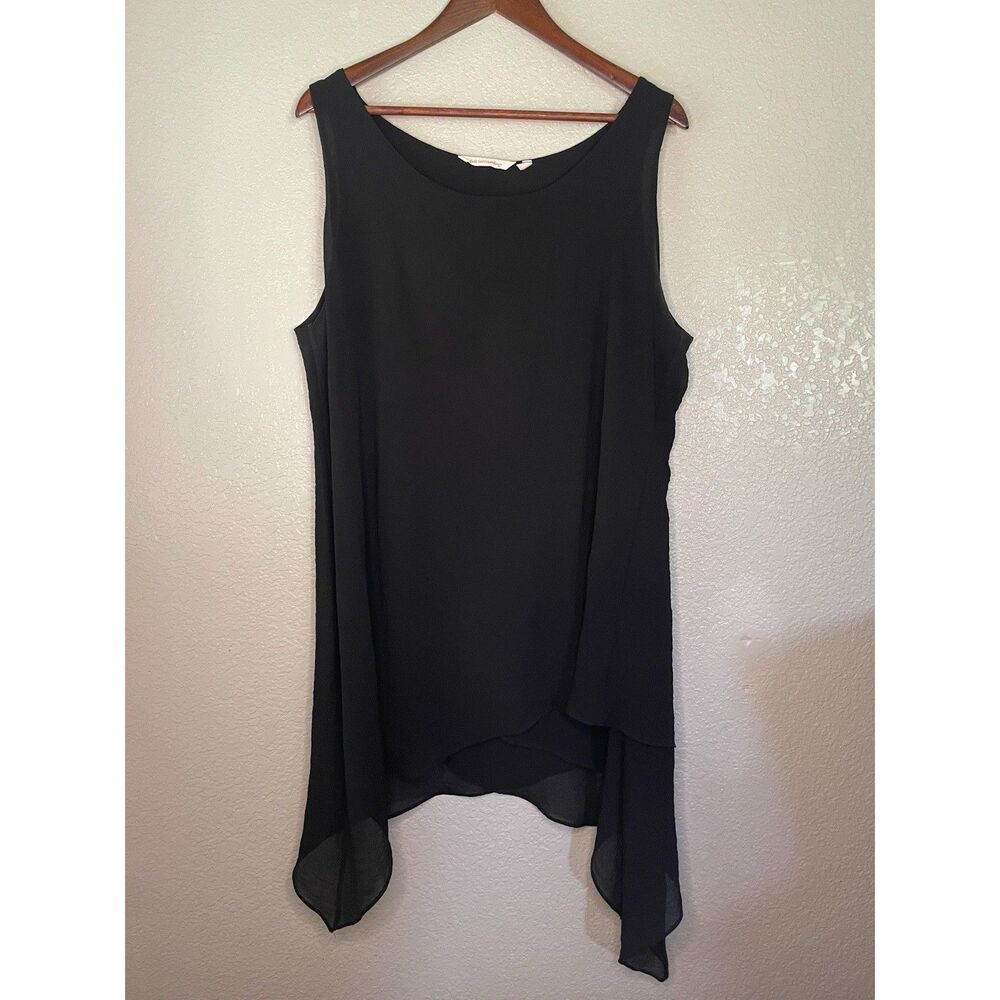 Soft Surroundings Womens XL Black Celine Asymmetrical Shark Tooth Hem Tunic Top